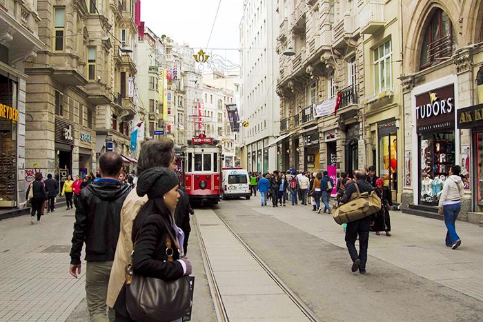 One of the most enjoyable ways to see the street is to ride the charming red Nostaljik Tramvay